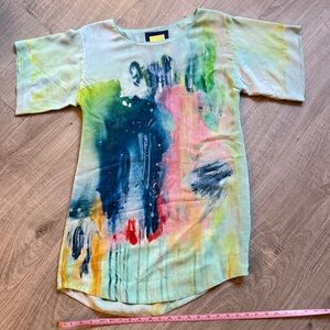 Maeve Aqua and Yellow Blouse